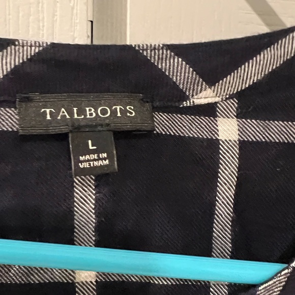 TALBOTS WOMEN Windowpane Check SHIRT SIZE L - Dark Navy Blue - Picture 3 of 4